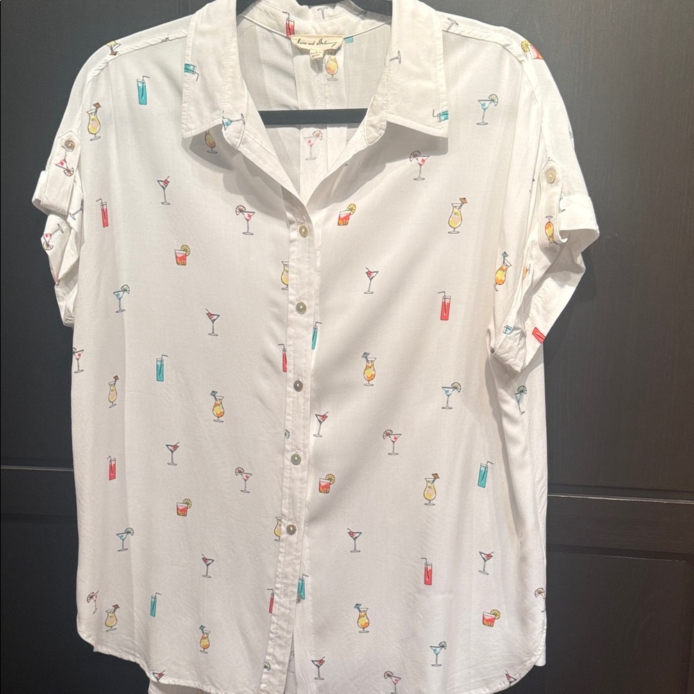 Jane and Delancey White Cocktail Print Button Down Shirt